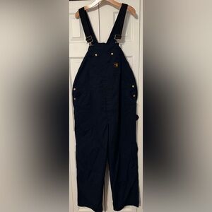 Carhartt FR Mens Navy Pockets Construction Work Bib Overalls Size 46/29